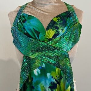 Masquerade Formal Embellished Halter Maxi Dress | Size 7/8